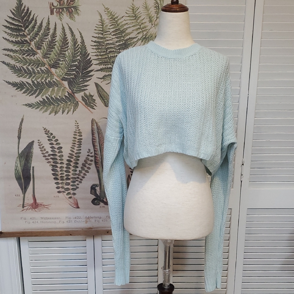 Ardene Soft Aqua Blue Cropped Knit Top